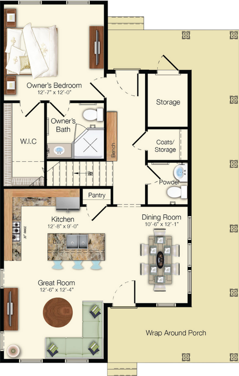 V3 3 Bedroom Floor Plan Level 1 - Wraparound Porch